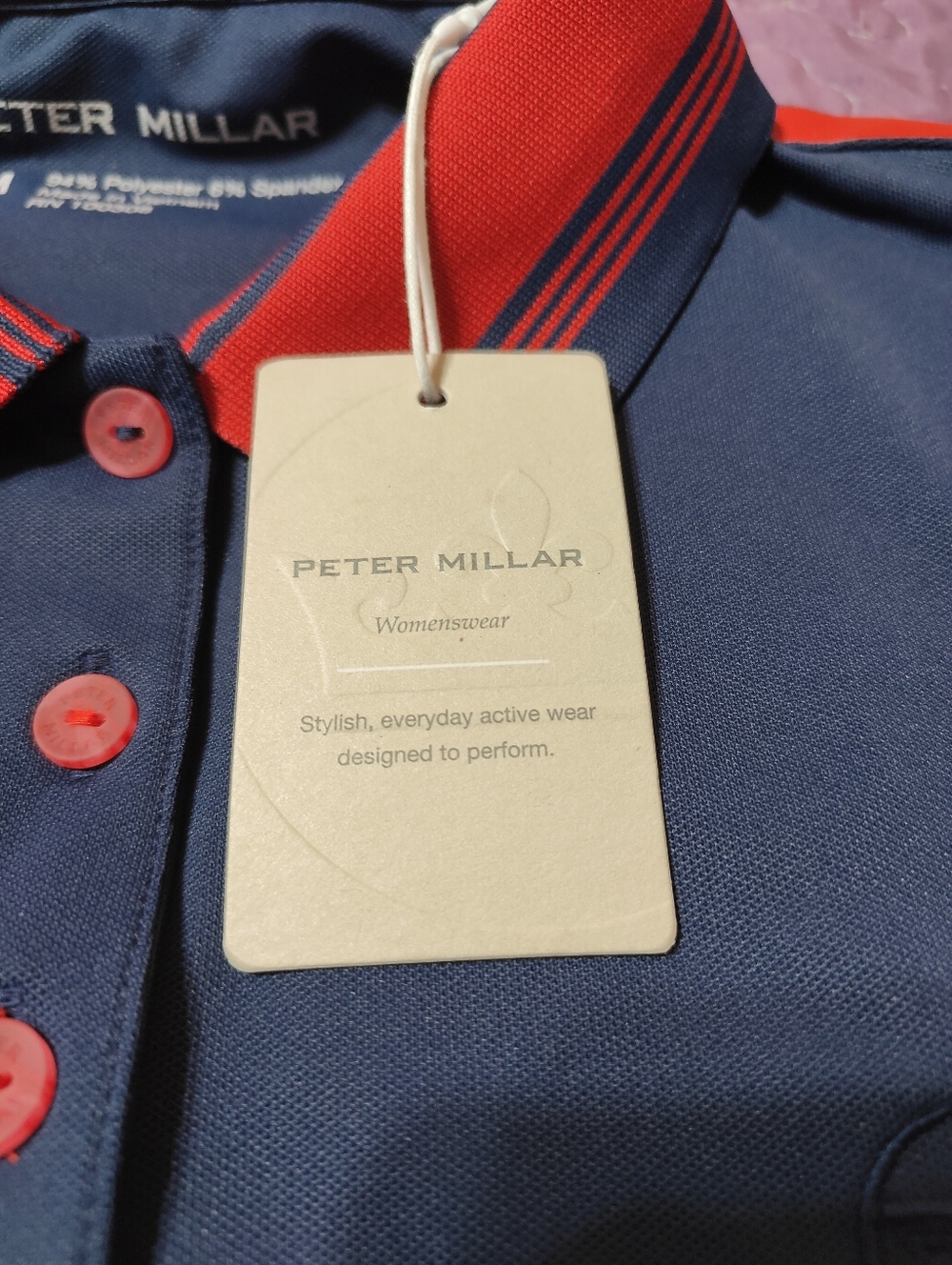 Peter Millar Women’s Golf Polo Shirt Medium Navy World Golf Hall of Fame NWT - Picture 5 of 6